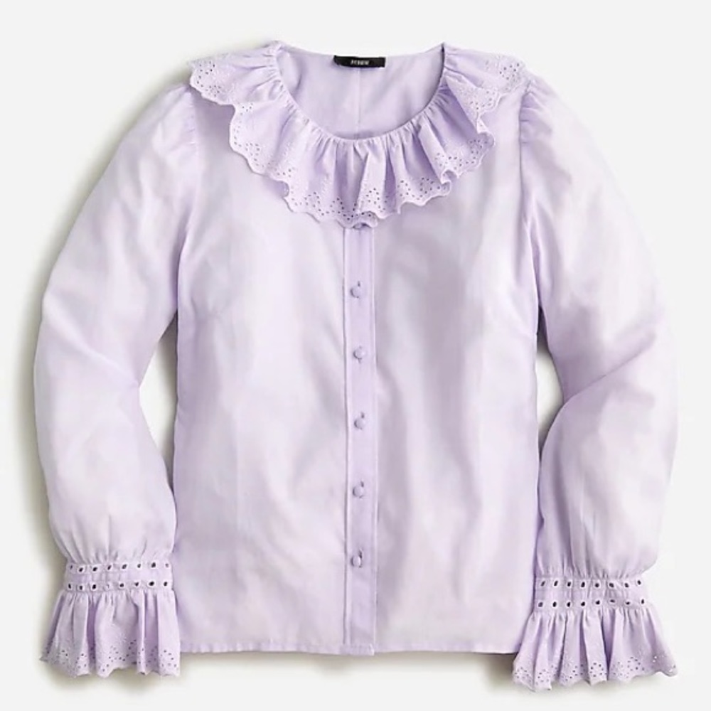J. Crew Lavender Blouse with Ruffle Eyelet Trim - Picture 3 of 10